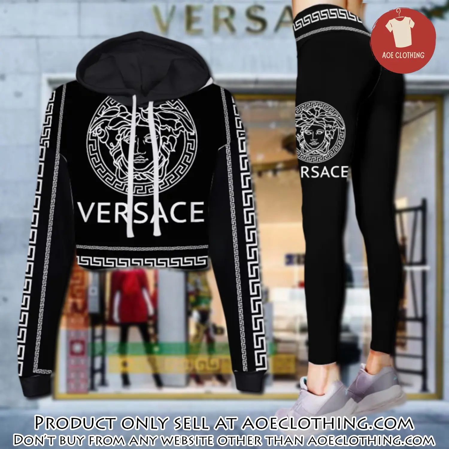 Versace medusa white logo luxury brand clothes leggings and crop top set for women aoe1456060